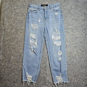 Indigo Rein Distressed Light Denim Blue Jeans Size 9 / 28 High Waist Relaxed